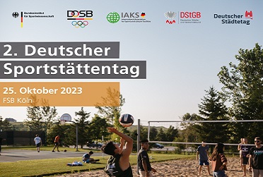 Das Foto zeigt das Poster zum 2. Deutschen Sportstättentag in Köln (verweist auf: 2. Deut­scher Sport­stät­ten­tag in Köln - 25. Oktober 2023)